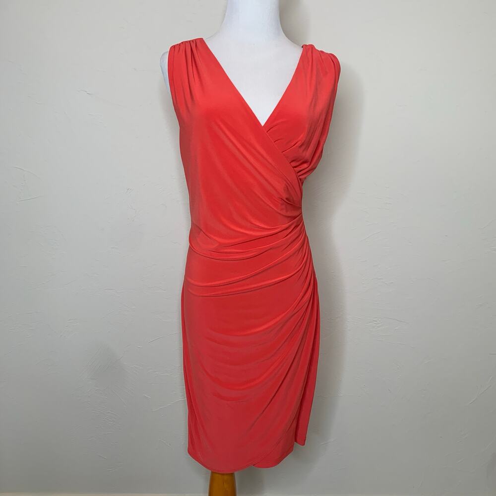 Last Tango Orange Fitted Faux Wrap Dress ? Medium